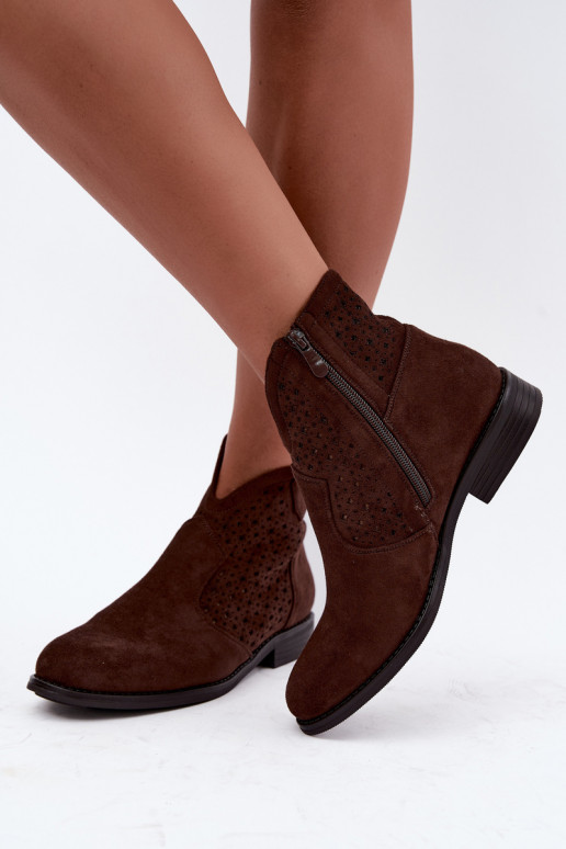 Bottines avec talons larges et tige ajourée S.Barski HY62-8151 chocolat
