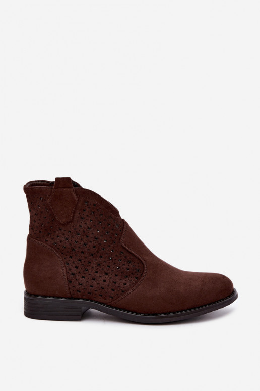 Bottines avec talons larges et tige ajourée S.Barski HY62-8151 chocolat