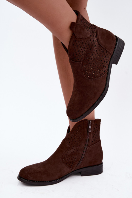 Bottines avec talons larges et tige ajourée S.Barski HY62-8151 chocolat