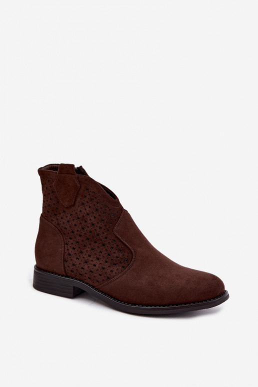 Bottines avec talons larges et tige ajourée S.Barski HY62-8151 chocolat