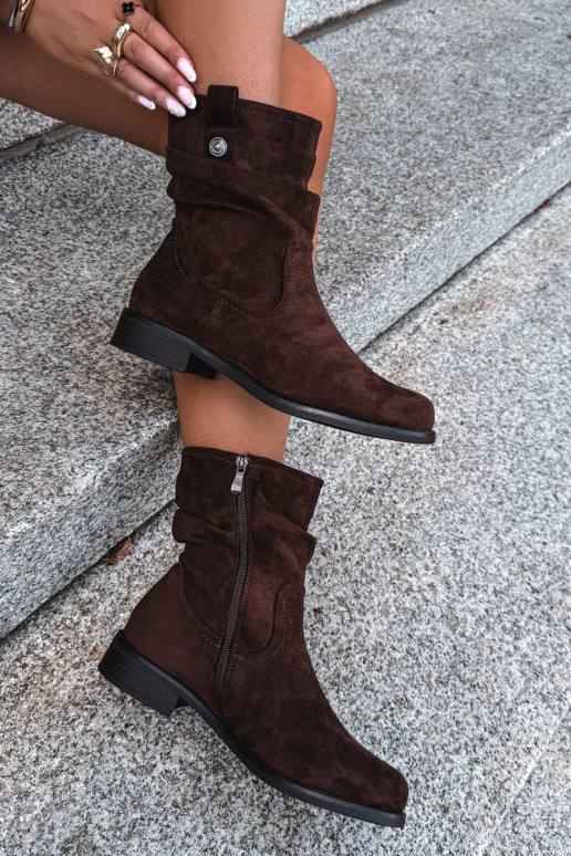 Bottines isolées avec volants et talons larges S.Barski HY62-8102 en couleur chocolat