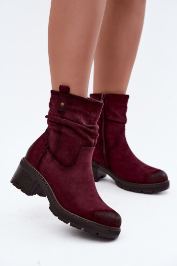 Isolierte Damen Stiefeletten mit Rüschen Klocke S.Barski HY62-8100 in Bordeauxfarbe 2