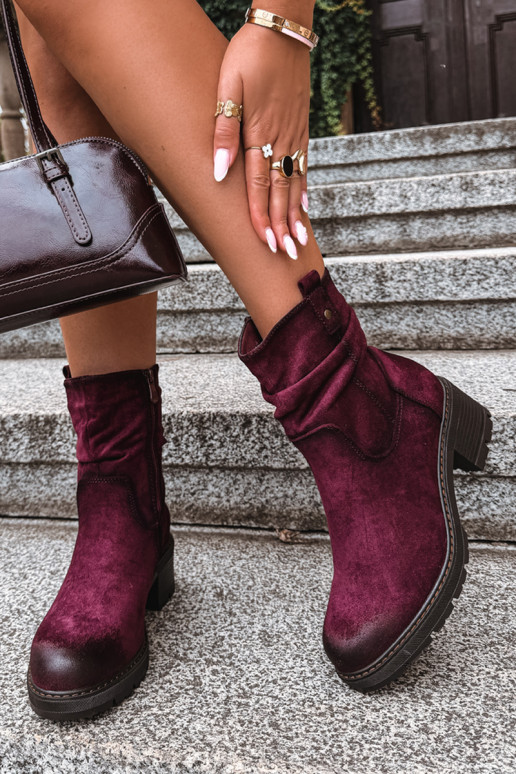 Isolierte Damen Stiefeletten mit Rüschen Klocke S.Barski HY62-8100 in Bordeauxfarbe