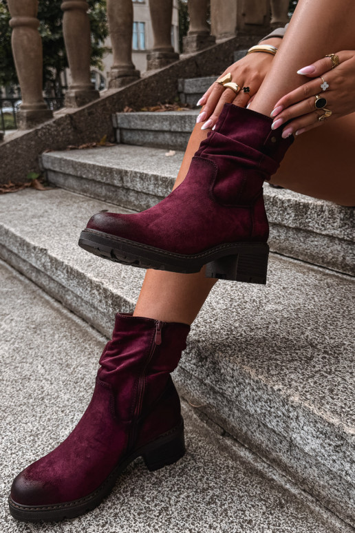 Isolierte Damen Stiefeletten mit Rüschen Klocke S.Barski HY62-8100 in Bordeauxfarbe