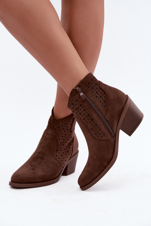 Bottines style cowboy avec talons et éléments ajourés S.Barski HY62-8149 marron