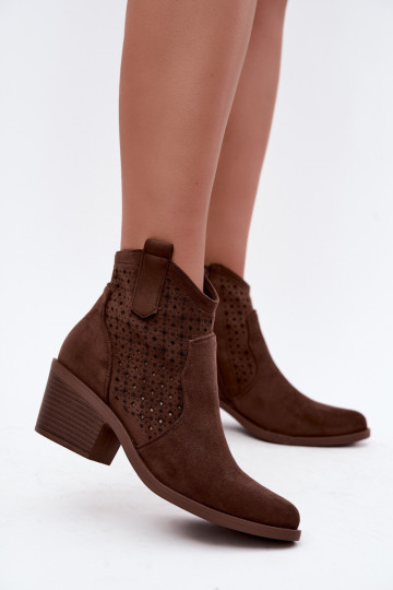 Bottines style cowboy avec talons et éléments ajourés S.Barski HY62-8149 marron 2