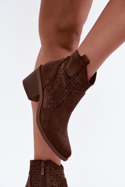 Bottines style cowboy avec talons et éléments ajourés S.Barski HY62-8149 marron