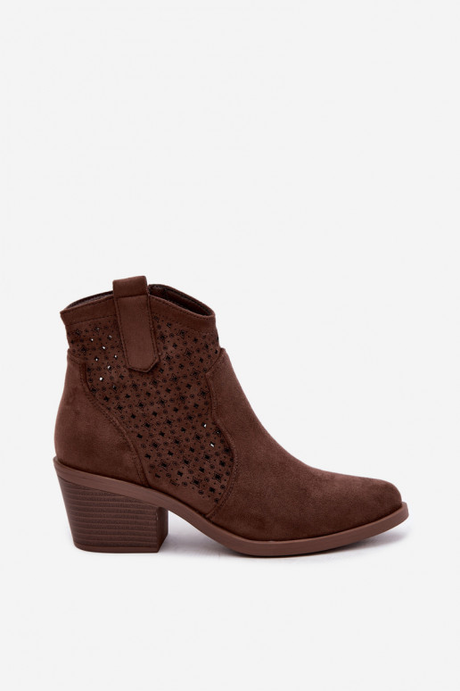 Bottines style cowboy avec talons et éléments ajourés S.Barski HY62-8149 marron