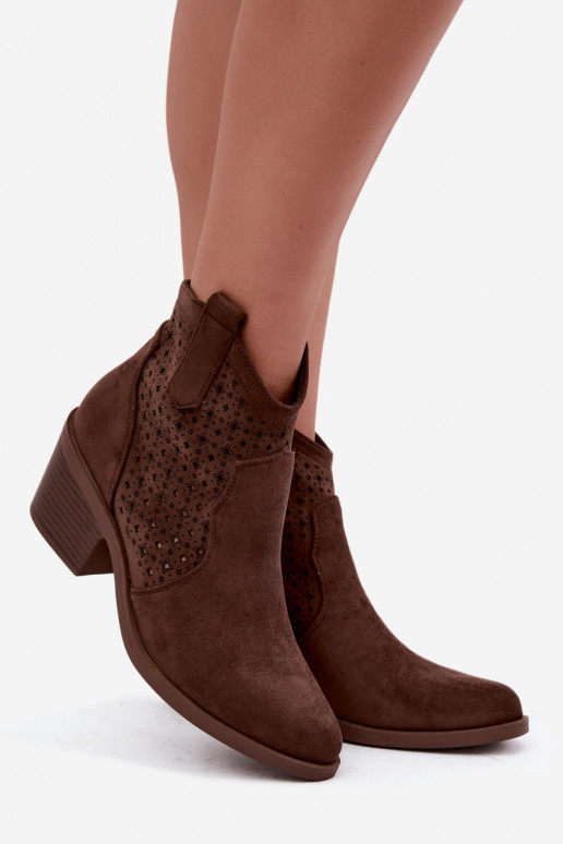 Bottines style cowboy avec talons et éléments ajourés S.Barski HY62-8149 marron