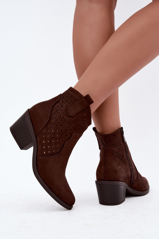 Bottines style cowboy avec talons et éléments ajourés S.Barski HY62-8149 chocolat