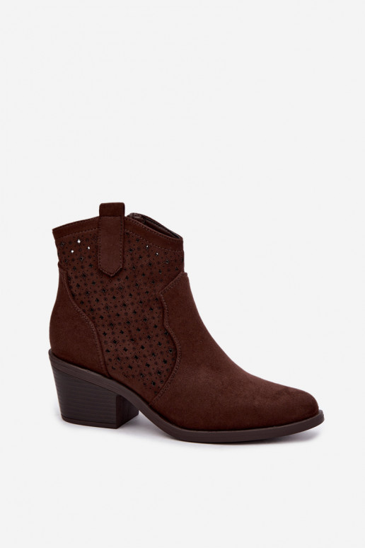 Bottines style cowboy avec talons et éléments ajourés S.Barski HY62-8149 chocolat