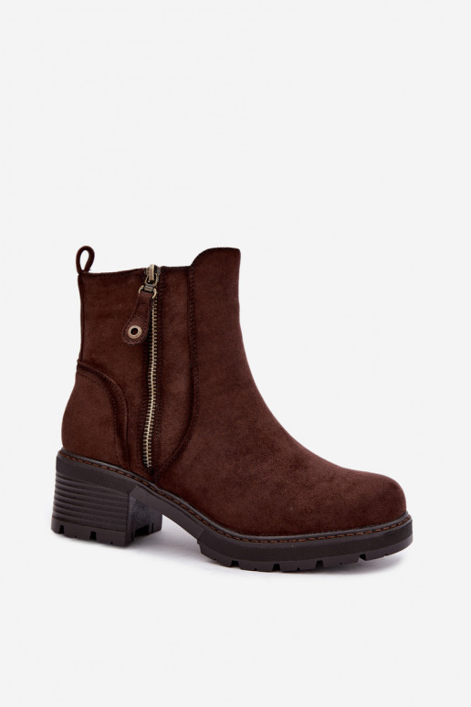 Bottines isolées pour femmes avec talons S.Barski HY62-8101 chocolat