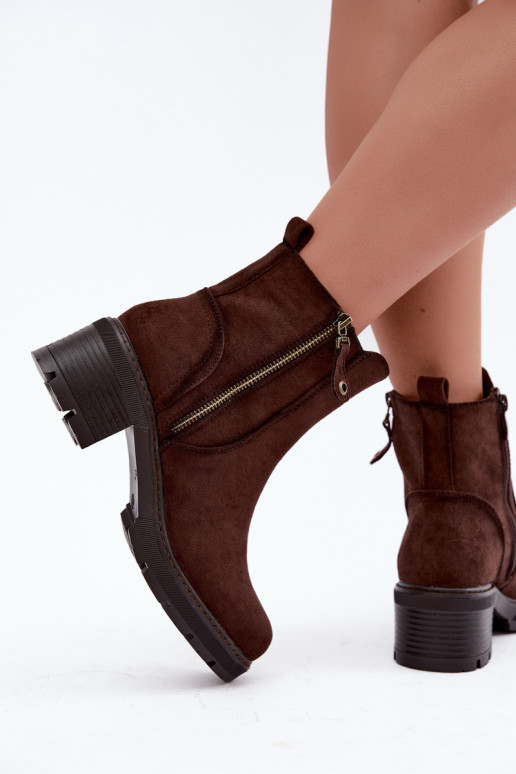 Bottines isolées pour femmes avec talons S.Barski HY62-8101 chocolat