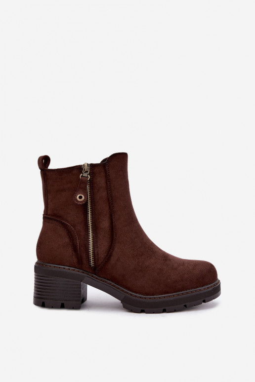 Bottines isolées pour femmes avec talons S.Barski HY62-8101 chocolat