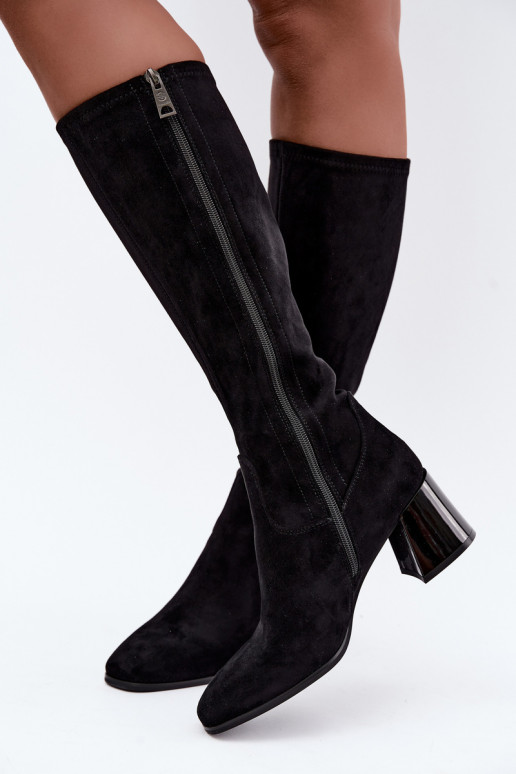 Bottes longues en daim pour femmes avec talons Vinceza 58697 noir