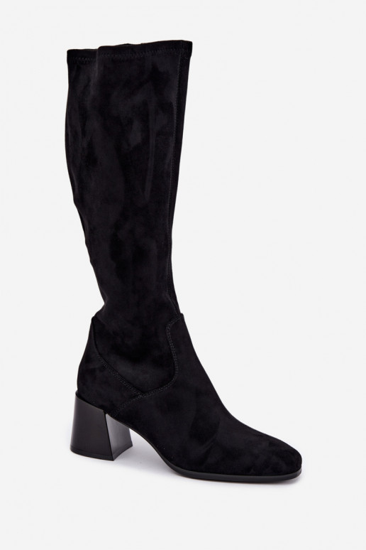 Bottes longues en daim pour femmes avec talons Vinceza 58697 noir