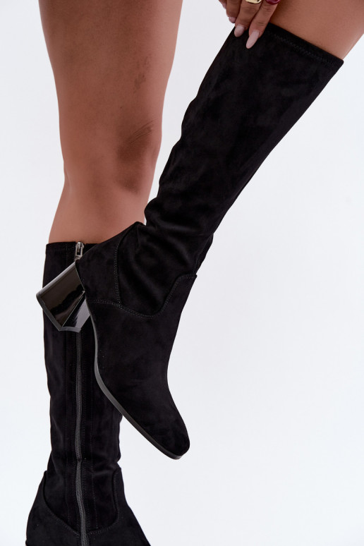 Bottes longues en daim pour femmes avec talons Vinceza 58697 noir