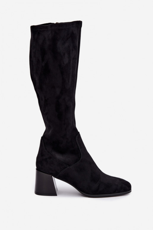 Bottes longues en daim pour femmes avec talons Vinceza 58697 noir