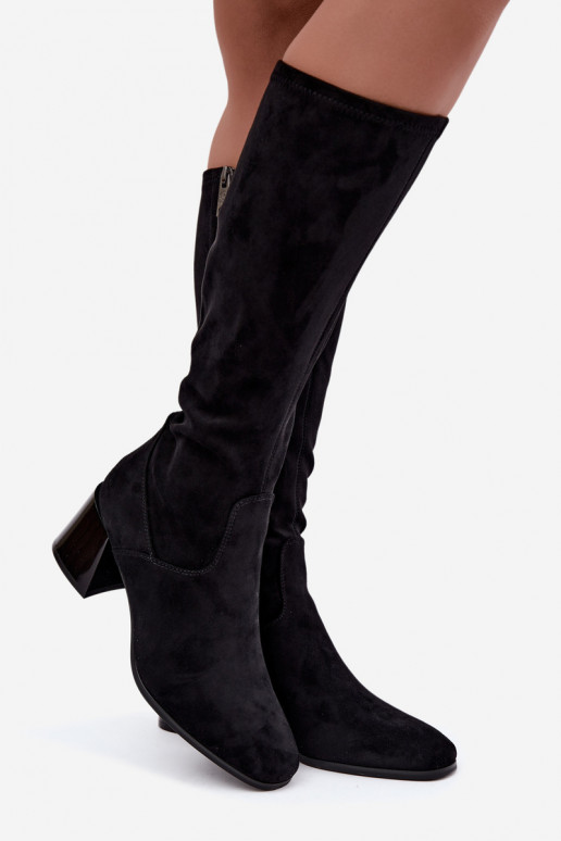 Bottes longues en daim pour femmes avec talons Vinceza 58697 noir