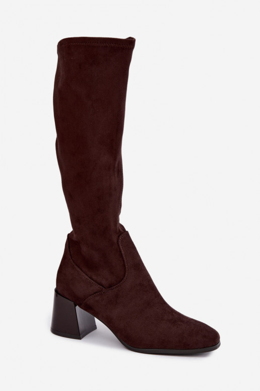 Bottes longues en daim pour femmes avec talons Vinceza 58697 chocolat