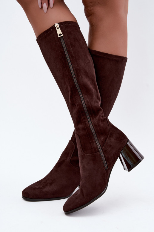 Bottes longues en daim pour femmes avec talons Vinceza 58697 chocolat