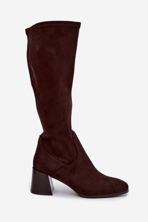 Bottes longues en daim pour femmes avec talons Vinceza 58697 chocolat