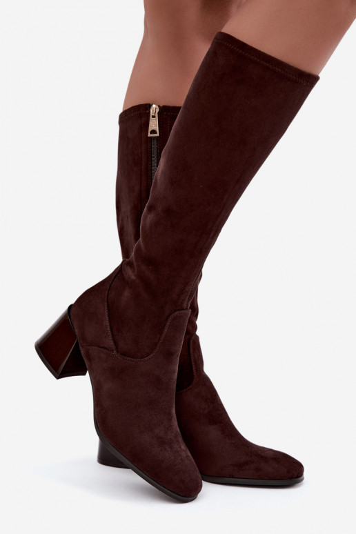 Bottes longues en daim pour femmes avec talons Vinceza 58697 chocolat