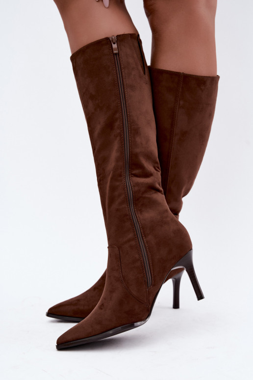 Bottes hautes brunes chaudes avec talons Taelia