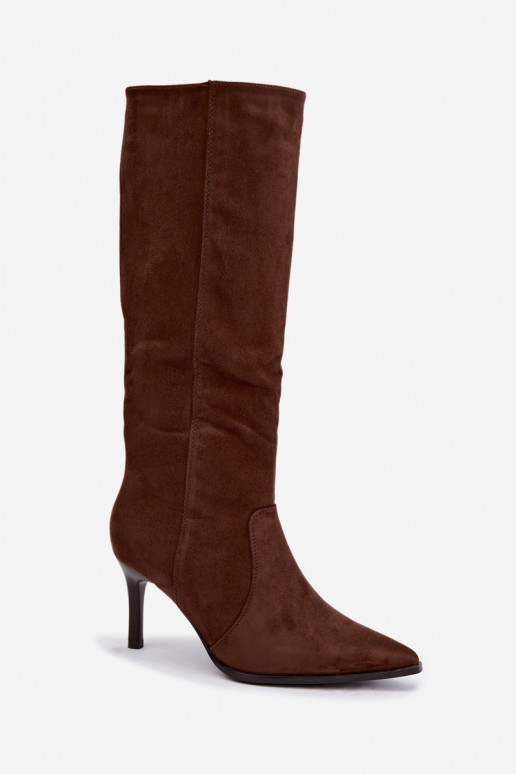 Bottes hautes brunes chaudes avec talons Taelia