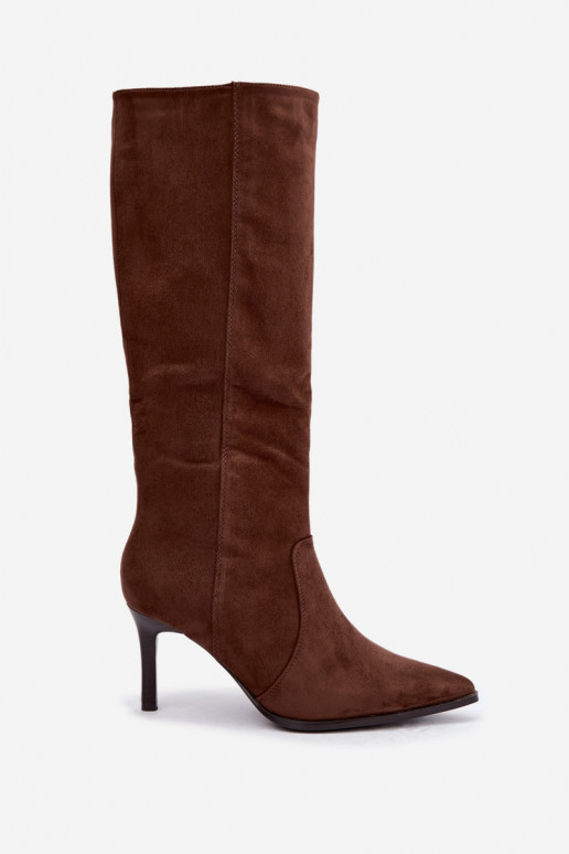 Bottes hautes brunes chaudes avec talons Taelia