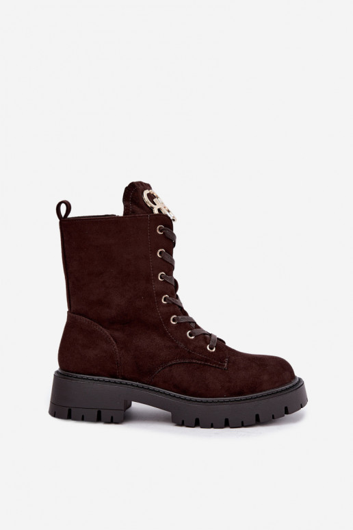 Warme dames enkellaarsjes met ornamenten van faux suede Falira