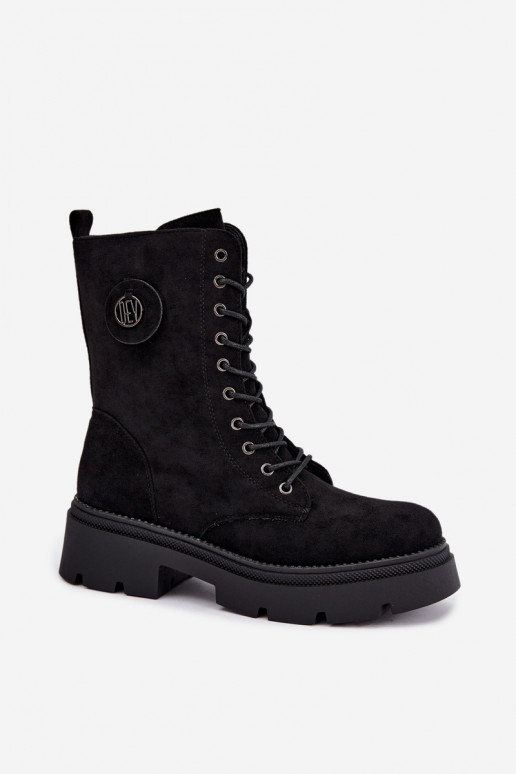 Warme zwarte dames enkellaarsjes van faux suede Livela