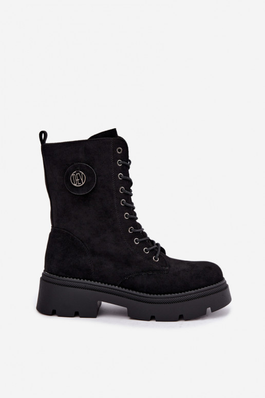 Warme zwarte dames enkellaarsjes van faux suede Livela