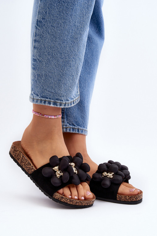 Damen Hausschuhe mit dekorativen Details Bunlia in schwarzer Farbe