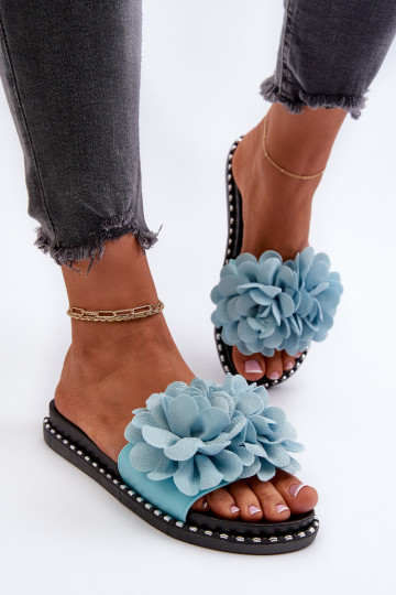 Dames slippers met bloemenmotieven in blauw Cellanen