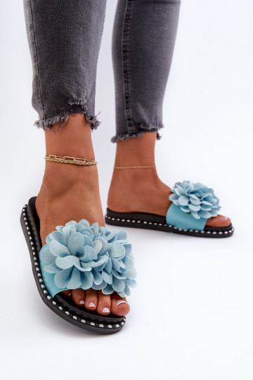 Dames slippers met bloemenmotieven in blauw Cellanen 2