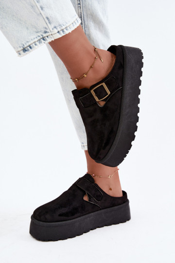 Zwarte dames slippers met platform en gespen Cressa