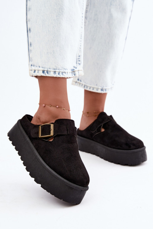 Zwarte dames slippers met platform en gespen Cressa