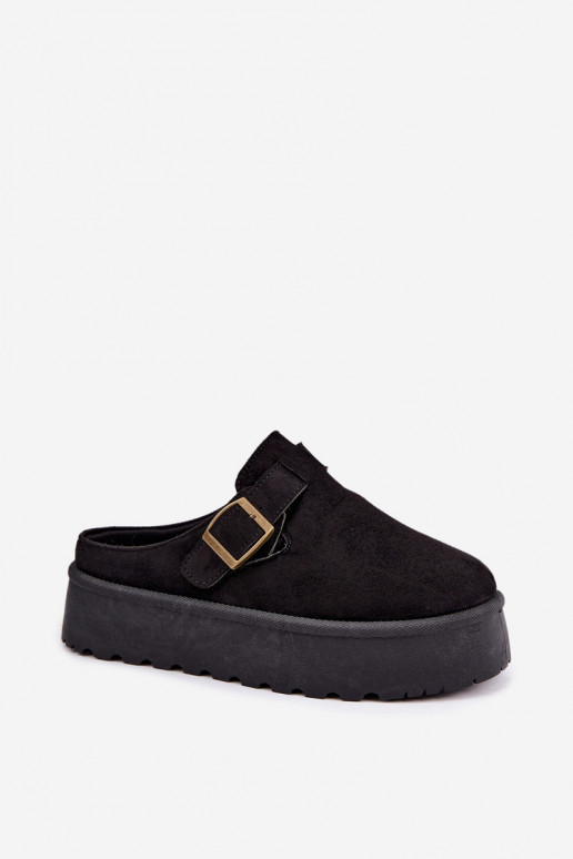 Chaussons noirs pour femmes avec plateforme et boucles Cressa