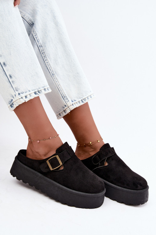 Zwarte dames slippers met platform en gespen Cressa