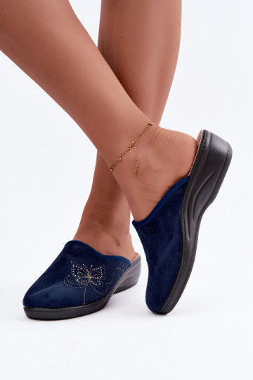 Chaussons bleus foncés pour femmes avec papillons brodés Inblu LY000119