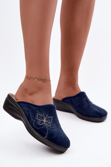 Chaussons bleus foncés pour femmes avec papillons brodés Inblu LY000119 2