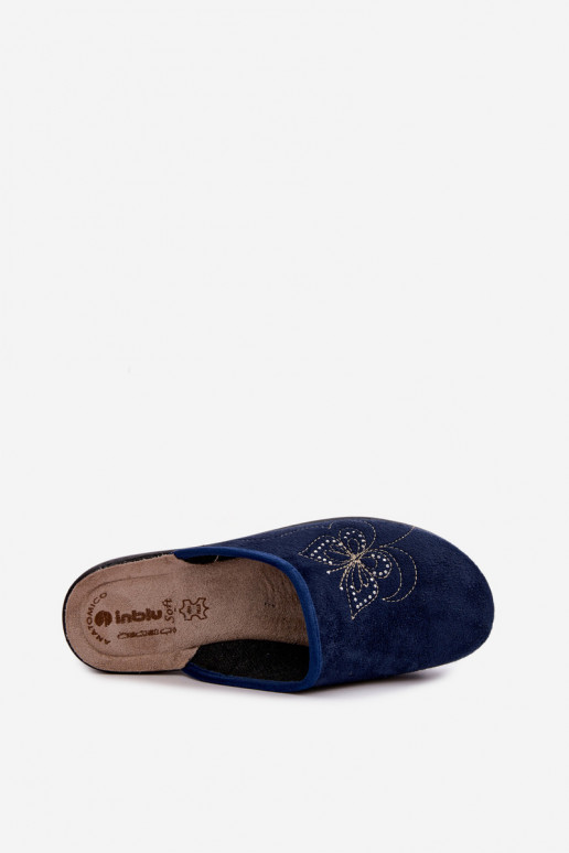Dunkelblaue Damen-Slipper mit gestickten Schmetterlingen Inblu LY000119