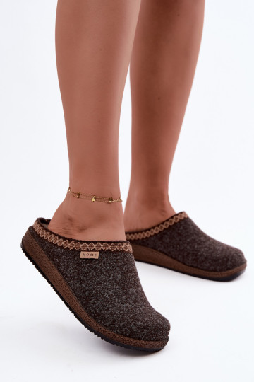 Chaussons bruns foncés pour femmes avec broderie Inblu NL000009 2