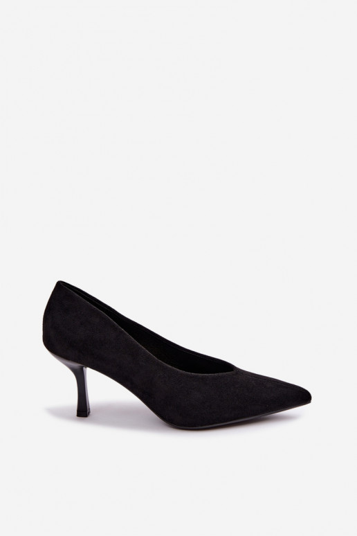 Schwarze hochhackige Schuhe mit dekorativer Stickerei Sedria