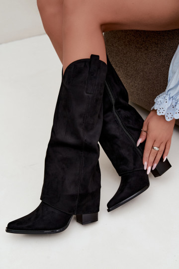 Bottes cowboy en fausse fourrure avec talons et col cousu en noir Julena