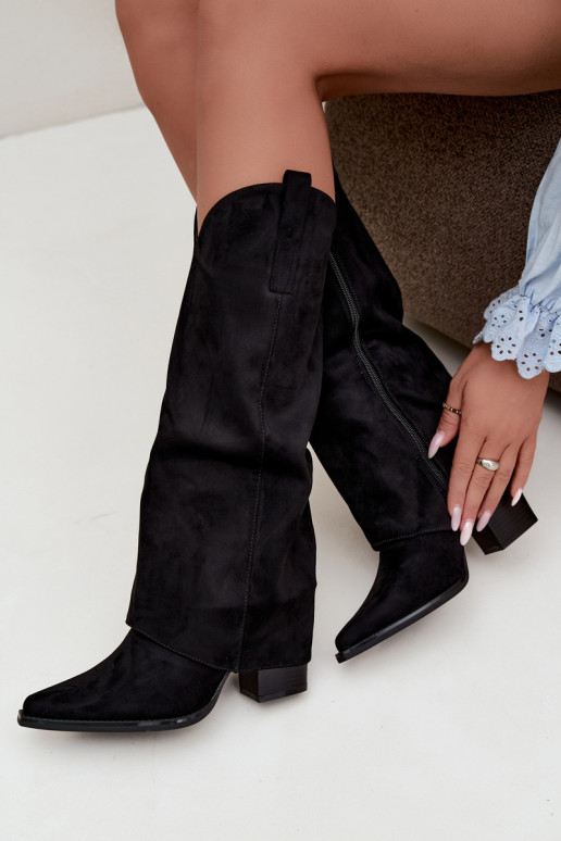 Bottes cowboy en fausse fourrure avec talons et col cousu en noir Julena