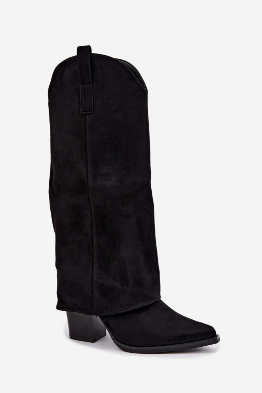 Bottes cowboy en fausse fourrure avec talons et col cousu en noir Julena