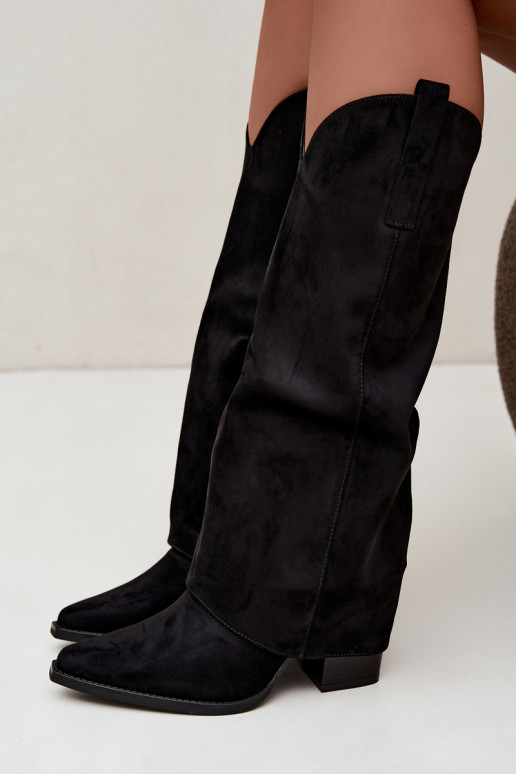 Bottes cowboy en fausse fourrure avec talons et col cousu en noir Julena