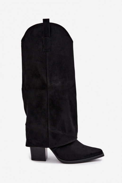 Bottes cowboy en fausse fourrure avec talons et col cousu en noir Julena